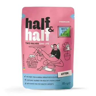 Вологий корм для кошенят Half&Half Kitten 85 г - біла риба та горох