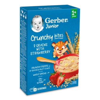 Каша мультизлакова Gerber безмолочна пластівці з шматочками полуниці (200г)