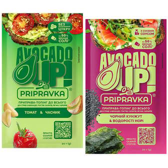 Приправа-топінг 20 г Avocado Up (Томат-часник/Чорний кунжут-водорості норі) м/уп 