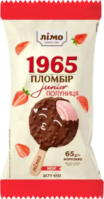 Морозиво Лімо 1965 Junior Полуниця у шоколадній глазурі з рисовими кульками 65 г