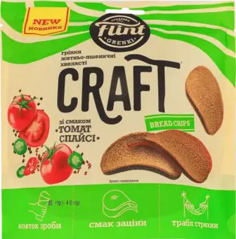 Грінки Flint Craft Grenki зі смаком Томат Спайсі житньо-пшеничні хвилясті 80 г