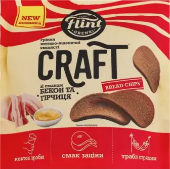 Грінки Flint Craft Grenki зі смаком Бекон та гірчиця житньо-пшеничні хвилясті 80 г