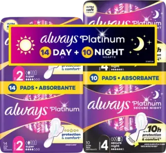 Набір прокладок Always Platinum Super Ultra Duo 14 шт + Secure Night Ultra Duo 10 шт