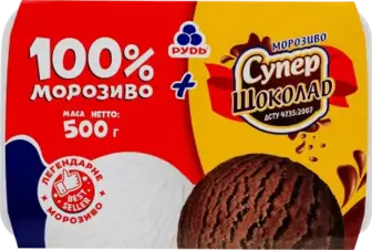 Морозиво Рудь 100% пломбір та Супер шоколад 500 г