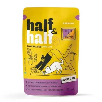Вологий корм для котів Half&Half Adult 85 г - качка та гарбуз