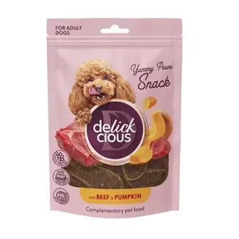 Ласощі для собак Delickcious Yummy Paws Snack Adult 80 г - яловичина та гарбуз