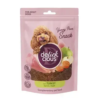 Ласощі для собак Delickcious Yummy Paws Snack Adult 80 г - індичка, морква та яблуко
