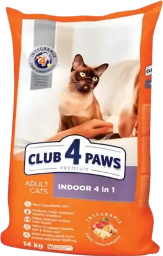 Корм Клуб 4 Лапи Indoor 4 в 1 для котів сухий 14 кг