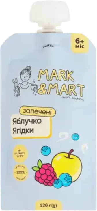 Пюре фруктове Mark&Mart Запечені Яблучко та Ягідки без цукру 120 г