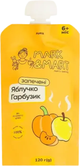 Пюре фруктове Mark&Mart Запечені Яблучко та гарбузик без цукру 120 г