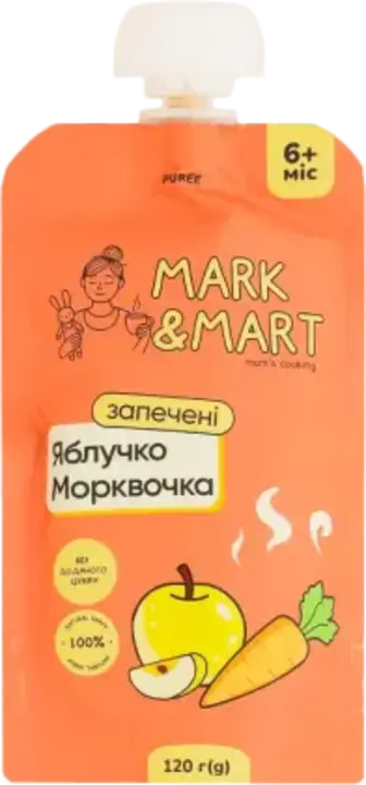 Пюре фруктове Mark&Mart Запечені Яблучко та Морквочка без цукру 120 г