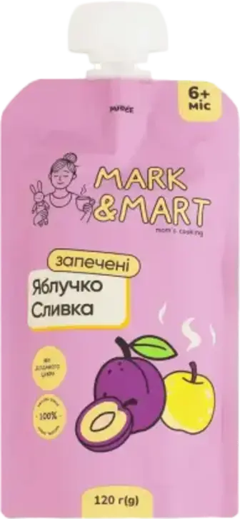 Пюре фруктове Mark&Mart Запечене яблучко і сливка без цукру 120 г