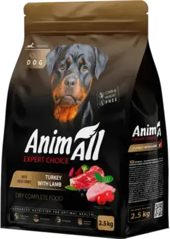Корм для собак AnimAll для великих порід з індичкою та ягням 2.5 кг