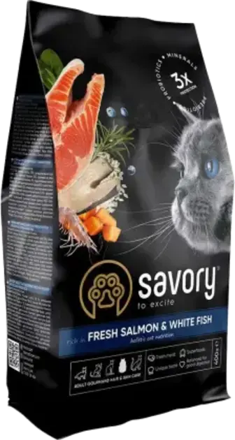 Корм Savory для довгошерстих котів з лососем 400 г