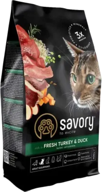 Корм Savory для котів гурманів з індичкою та качкою 400 г