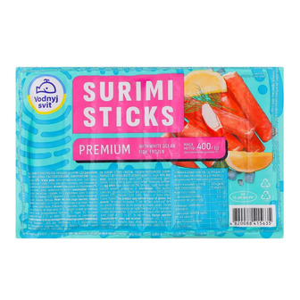 Продукт із сурімі Водний Світ Premium Surimi sticks з додаванням яєчного білка пастеризований заморожений 400 г (4820088415635)