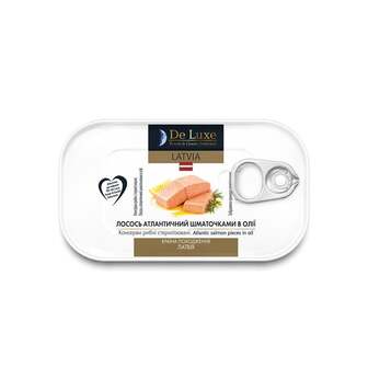Консерви 120 г De Luxe Foods & Goods Selected лосось атлантичний шматочками в олії з/б 