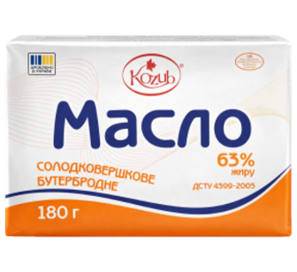 Масло Козуб Бутербродне солодковершкове 63% 180г