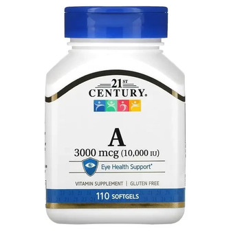 Вітамін A, 3000 мкг, (10 000 МО) Vitamin A, 21st Century, 110 гелевих капсул
