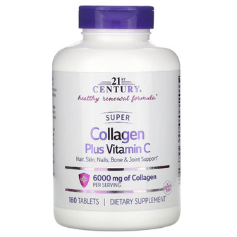 Суперколаген плюс вітамін C, Super Collagen Plus Vitamin C, 21st Century, 6000 мг, 180 таблеток