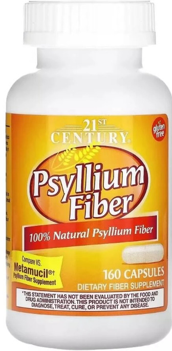 Клітковина з подорожника, Psyllium Fiber, 21st Century, 160 капсул