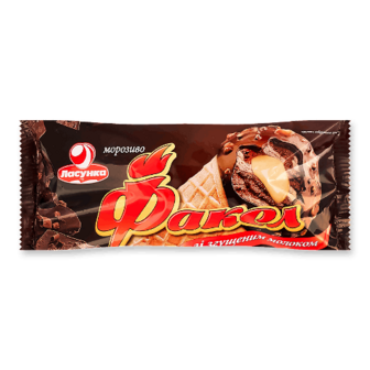 Морозиво «Ласунка» «Факел» шоколадне зі згущеним молоком у шоколадній глазурі 90г