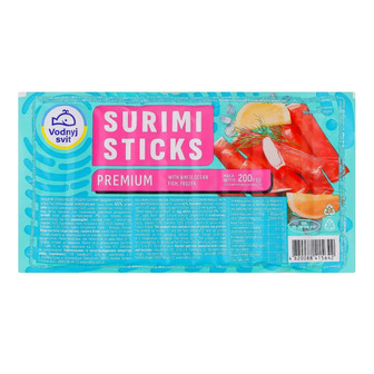 Продукт із сурімі Водний Світ Premium Surimi sticks з додаванням яєчного білка пастеризований заморожений 200 г (4820088415642)