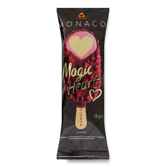 Морозиво Три ведмеді Monaco Magic heart зі смаком асаї з сорбетом з лимона в кондитерській кольоровій глазурі 70 г (4823086123298)