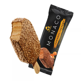 Морозиво Три ведмеді Monaco Caramelu0026Sesame з наповнювачем у молочній кондитерській глазурі 75 г (4823086113930)