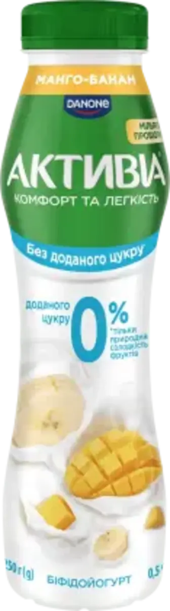 Біфідойогурт Активіа Манго та банан без цукру 0.5% 250 г