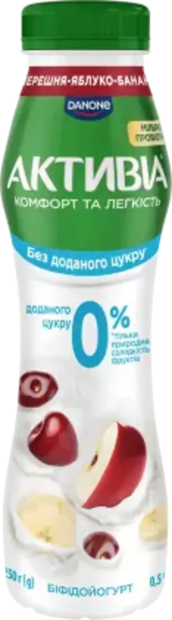 Біфідойогурт Активіа Черешня-яблуко-банан без цукру 0.5% 250 г