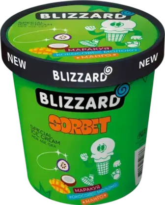 Морозиво Blizzard №38 Сорбет Манго та Маракуя на кокосовому молоці 220 г