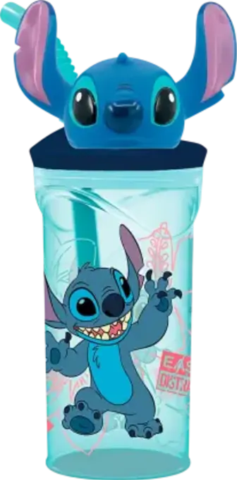 Стакан Stor Stitch flowers пластиковий з інтегрованою соломинкою та 3D-декорацією 360 мл