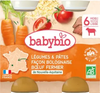 Пюре Babybio органічне з овочів, пасти болоньєзе та яловичини 200 г