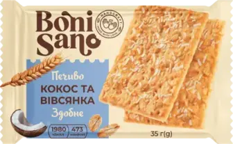 Печиво BoniSano з кокосом та вівсяними пластівцями здобне 35 г