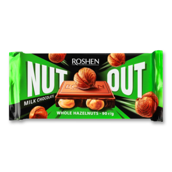 Шоколад молочний "Nut Out" з цілим фундуком ТМ Рошен, 90г