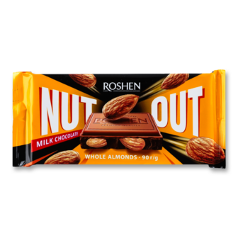Шоколад молочний "Nut Out" з цілим мигдалем ТМ Рошен, 90г