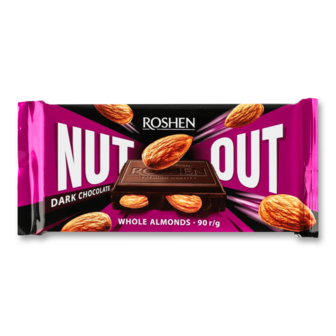 Шоколад чорний "Nut Out" з цілим мигдалем ТМ Рошен, 90г