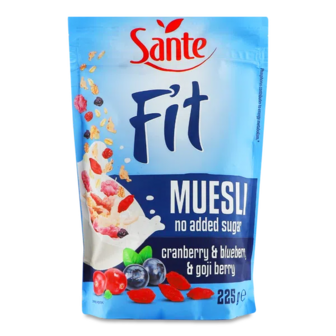 Мюслі Sante Fit з журавлиною, чорницею та ягодами годжі (225г)