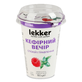 Напій кефірний Lekker Кефір вечір малина м'ята1,5% 180г