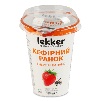 Напій кефірний Lekker Кефірн ранок полуниц чіа1,5% 180г