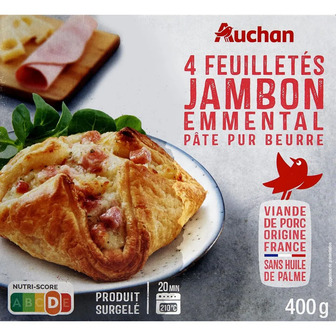 Виріб з листкового тіста Auchan з шинкою та сиром заморожений 400 г (3596710527830)