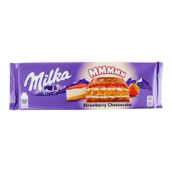Шоколад MILKA Strawberry Cheesecake зі смаком Чізкейку, Полуниці та печивом молочний 300г