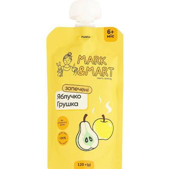 Пюре фруктове Mark&Mart Запечене яблучко і грушка без цукру для дітей гомогенізоване стерилізоване 120 г