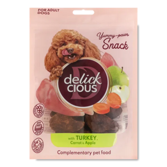 Ласощі для собак Delickcious снеки індичка-морка-яблуко (80г)