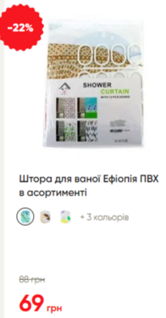 Штора для ваної Ефіопія ПВХ в асортименті