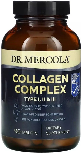 Комплекс колагену, 1, 2 та 3 типу, Collagen Complex, Type I, II & III, Dr. Mercola, 90 таблеток