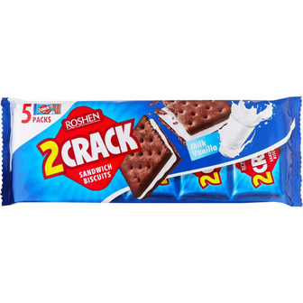 Печиво-сендвіч Roshen 2 Crack з начинкою молоко-ваніль 190 г