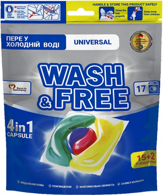 Капсули для прання Wash&Free Universal 4in1 17шт