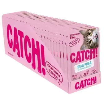 Упаковка вологого корму для котів Catch! 24 шт х 85 г - біла риба та овочі